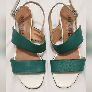 Roger Vivier Teal and Cream Women's Sandals